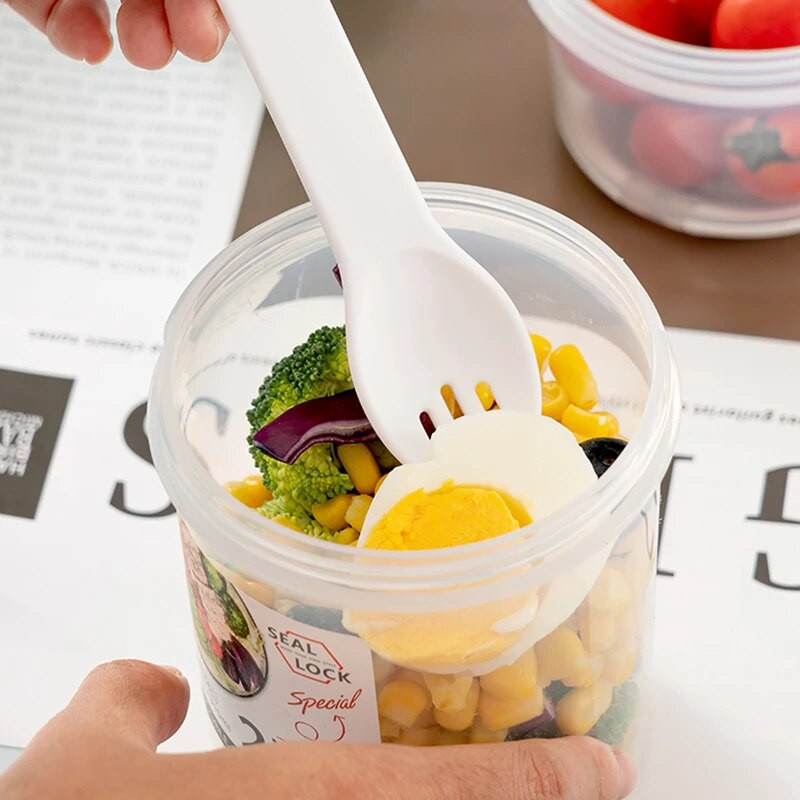Kaasaskantav hommikusöögi salatitass kaerahelbe-helbe-pähklijogurti konteineri komplekt kahvlikastme tassi kaanega Bento toidukauss köögi lõunasöögikarp