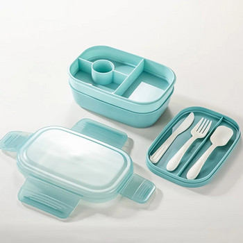 Στοιβαζόμενο Bento Box Μικροκυμάτων Κουτί φαγητού 3 στρώσεων Όλα σε ένα δοχεία γεύματος με σετ μαχαιροπήρουνων πολλαπλών σχάρων για ενήλικες και παιδιά