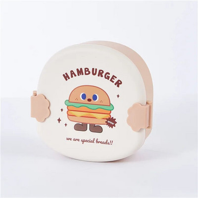Creative Burger apdrukāta pusdienu kastīte bērniem, pārnēsājama Bento kaste ar karotes dakšiņu jauks ēdiena trauks studentiem bērniem
