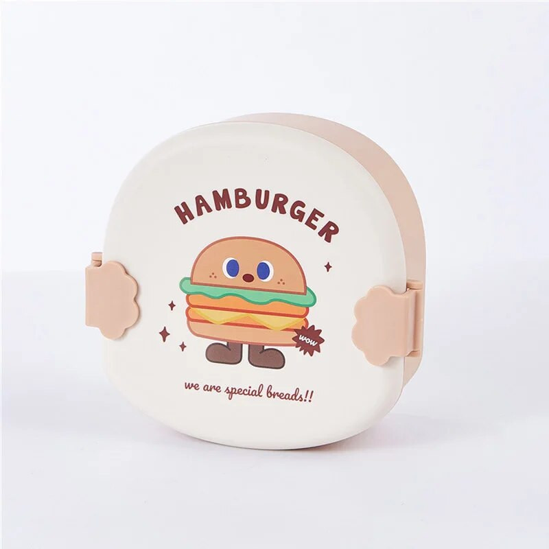 Creative Burger apdrukāta pusdienu kastīte bērniem, pārnēsājama Bento kaste ar karotes dakšiņu jauks ēdiena trauks studentiem bērniem
