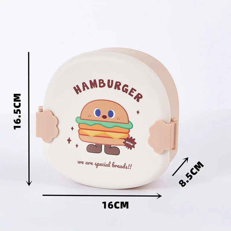 Creative Burger apdrukāta pusdienu kastīte bērniem, pārnēsājama Bento kaste ar karotes dakšiņu jauks ēdiena trauks studentiem bērniem
