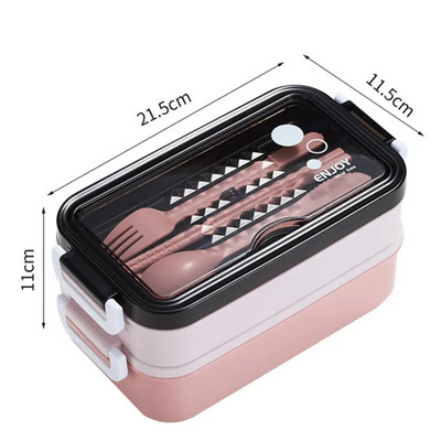 Dvoslojna kutija za ručak, prijenosni odjeljak, kutija za hranu, mikrovalna kutija za ručak s vilicom, štapićima i žlicom, kutija za piknik, svježinom
