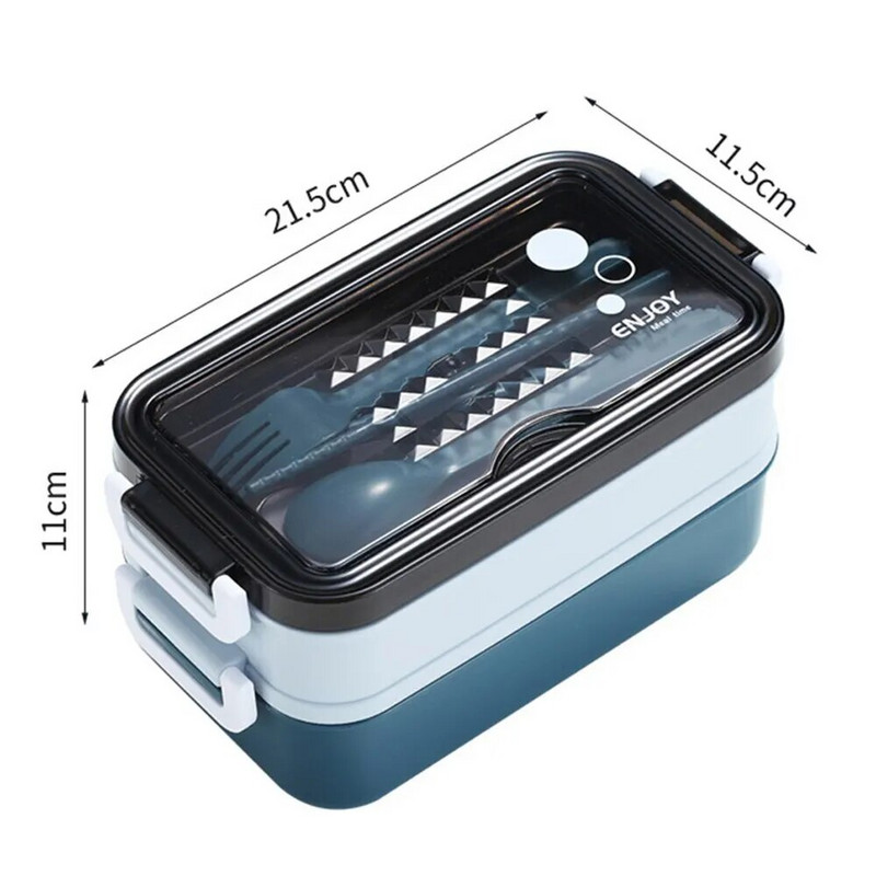 Dvoslojna kutija za ručak, prijenosni odjeljak, kutija za hranu, mikrovalna kutija za ručak s vilicom, štapićima i žlicom, kutija za piknik, svježinom