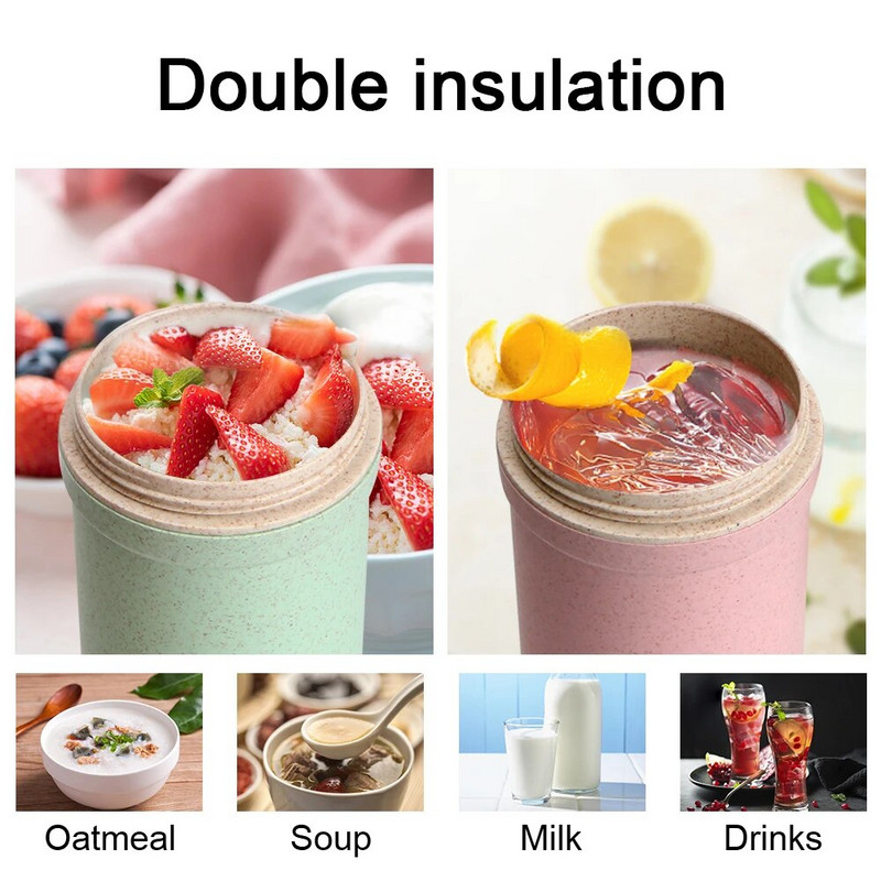 Spremnik za hranu Kutija za juhu Zatvorena ekološki prihvatljiva pšenična slama 330 ml Šalica za doručak Prijenosna dječja kutija za ručak Bento kutija za pripremu obroka