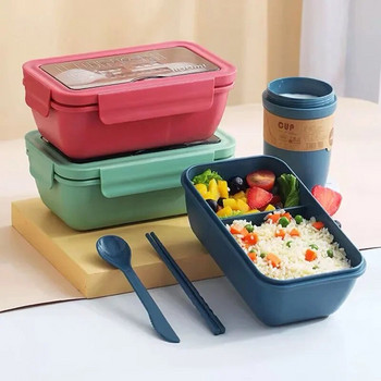 Нова кутия за обяд в микровълнова фурна с отделения Bento Преносим херметичен контейнер за храна в японски стил за деца с прибори за хранене