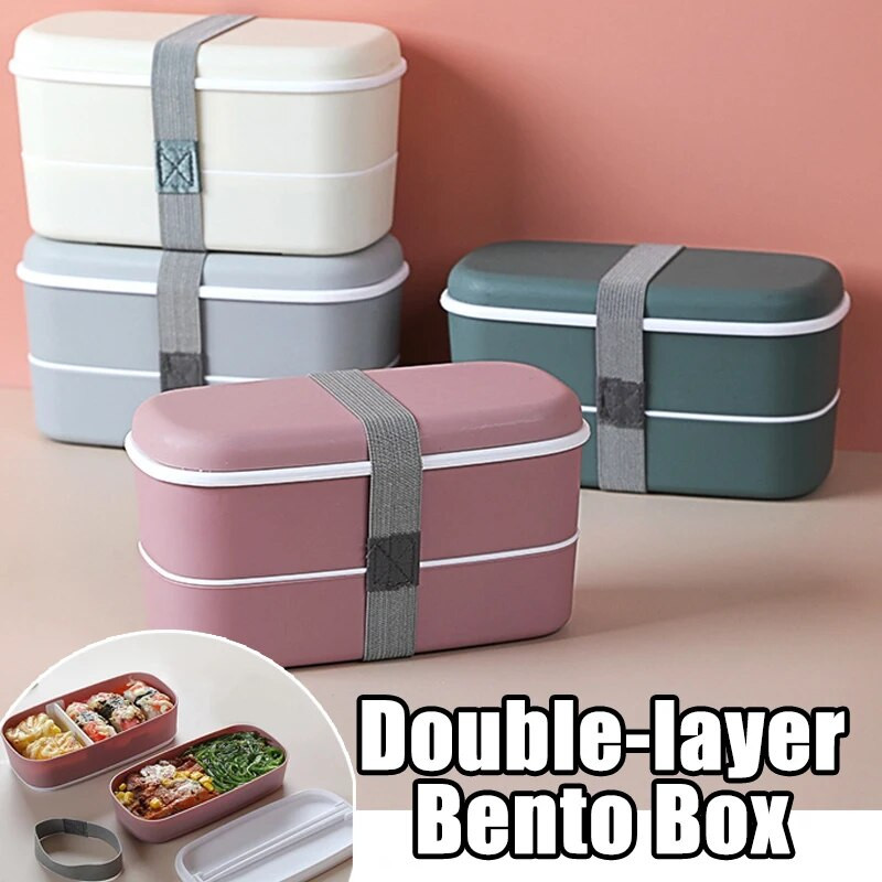 Uus kahekihiline Bento Box kaasaskantav lekkekindel toidu hoiukonteiner, suletud pikniku koolikontori lõunakast mikrolaineahjuga