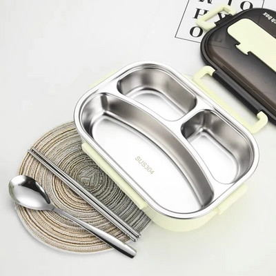 Necaurlaidīga termiskā pusdienu kaste 304 nerūsējošā tērauda izolācijas mikroviļņu krāsnī pārnēsājams daudzfunkcionāls hermētisks Bento kastes pārtikas konteiners
