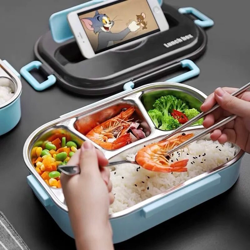 Necaurlaidīga termiskā pusdienu kaste 304 nerūsējošā tērauda izolācijas mikroviļņu krāsnī pārnēsājams daudzfunkcionāls hermētisks Bento kastes pārtikas konteiners