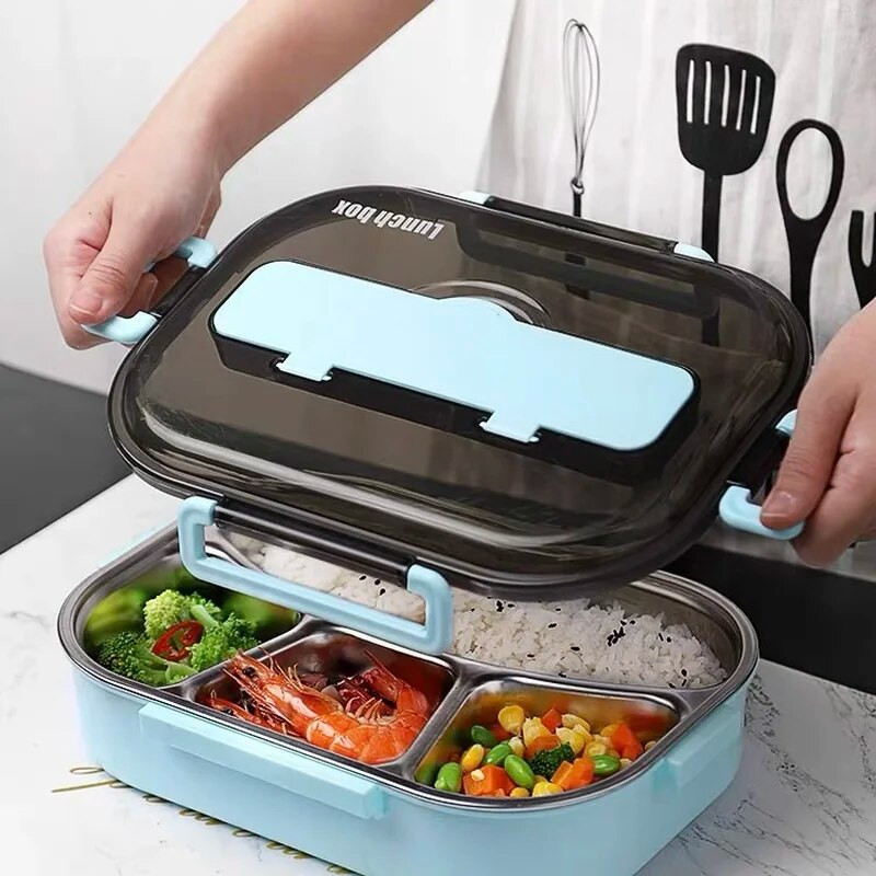 Necaurlaidīga termiskā pusdienu kaste 304 nerūsējošā tērauda izolācijas mikroviļņu krāsnī pārnēsājams daudzfunkcionāls hermētisks Bento kastes pārtikas konteiners