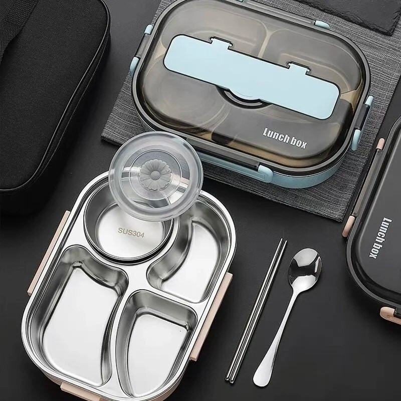 Necaurlaidīga termiskā pusdienu kaste 304 nerūsējošā tērauda izolācijas mikroviļņu krāsnī pārnēsājams daudzfunkcionāls hermētisks Bento kastes pārtikas konteiners