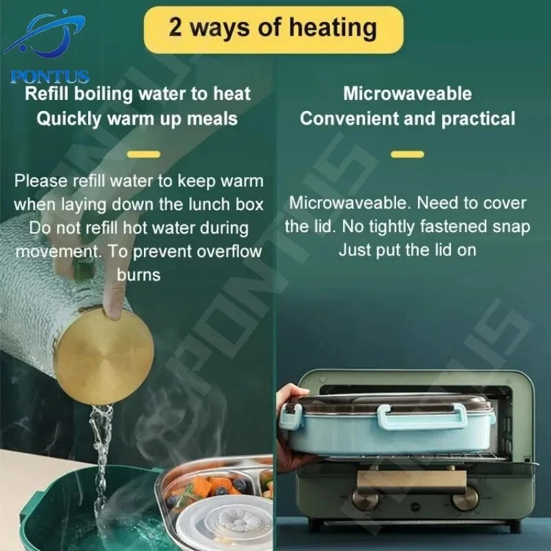 Necaurlaidīga termiskā pusdienu kaste 304 nerūsējošā tērauda izolācijas mikroviļņu krāsnī pārnēsājams daudzfunkcionāls hermētisks Bento kastes pārtikas konteiners