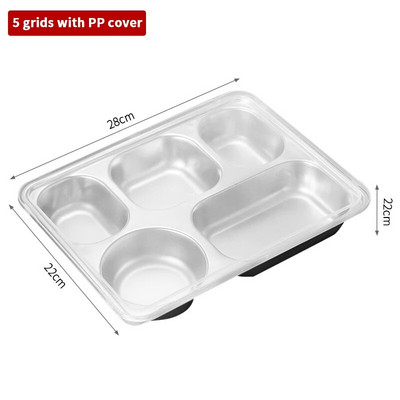 304 Nerūsējošā tērauda pusdienu paplāte ar vāku Radošs ātrās ēdināšanas šķīvis bērniem augļu uzkodu paplātes virtuves galda piederumu pusdienu kaste