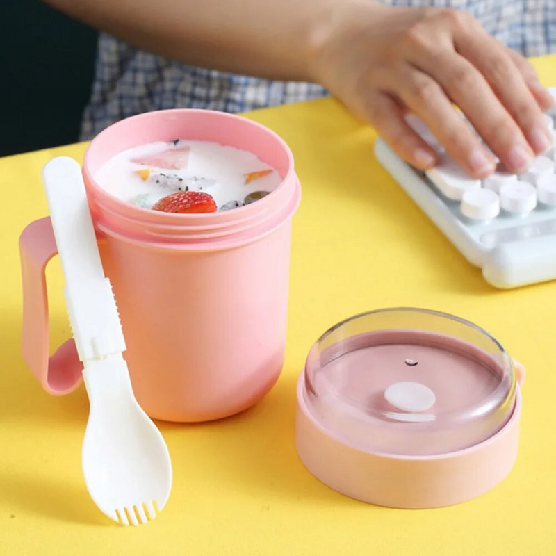 500 ml piena termosa pudele ar karoti plastmasas brokastu pārtikas burkas trauks ar vāku un rokturi, aiztaisāmo krūzi var sildīt mikroviļņu krāsnī