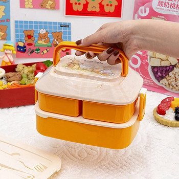 Японски стил Kawaii Bento кутия за момичета Училищни деца Пикник Кутия за обяд с отделения Контейнери за съхранение на храна за микровълнова фурна