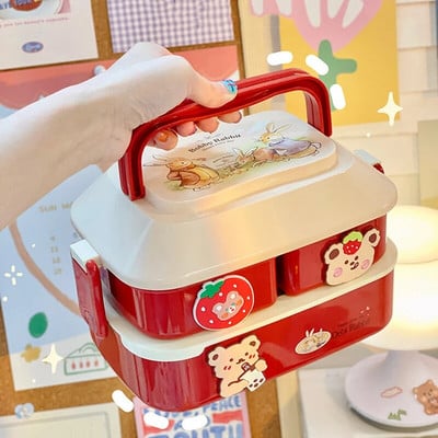 Japán stílusú Kawaii Bento doboz lányoknak iskolás gyerekeknek, piknik ebédlődoboz rekeszekkel Mikrohullámú ételtároló edényekkel