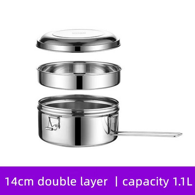 304 Nerūsējošā tērauda apaļa pusdienu kaste Lielas ietilpības 2 slāņu Bento kaste Atsevišķas kastes Necaurlaidīga piknika kaste skolēnu ēdnīcai