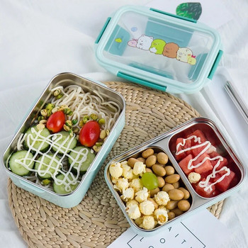 Карикатурна кутия за обяд от неръждаема стомана Двуслоен контейнер за храна Преносимо детско училище за пикник Bento