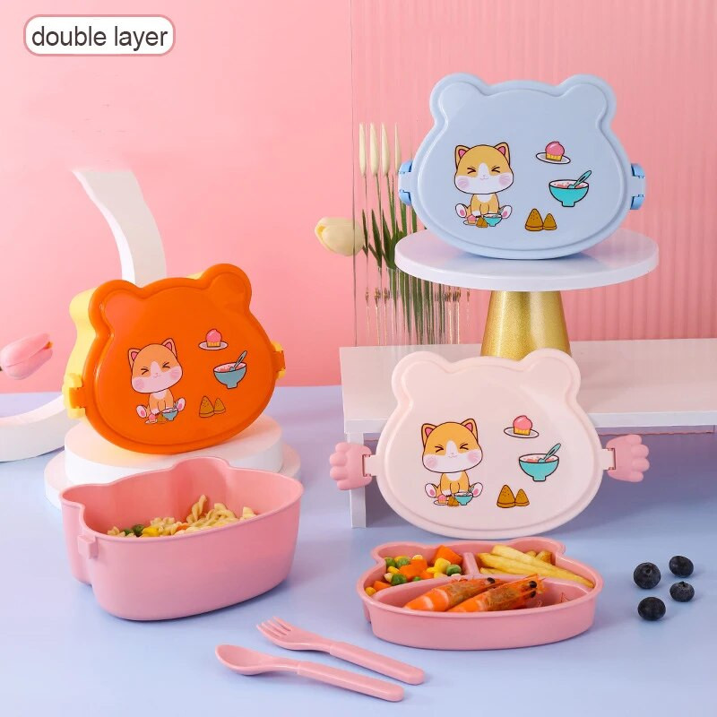 Pusdienu kaste bērniem, meitenēm, divslāņu ar nodalījumiem Bento pusdienu kaste skolai bērniem, necaurlaidīgas bērnu pārtikas uzkodu kastes Jaunums