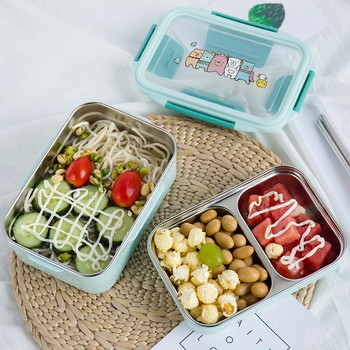 Анимационна кутия за обяд Двуслоен контейнер за храна от неръждаема стомана, преносим за деца, деца, училищна кутия за пикник Bento