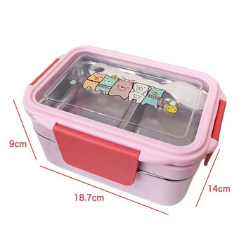 Анимационна кутия за обяд Двуслоен контейнер за храна от неръждаема стомана, преносим за деца, деца, училищна кутия за пикник Bento