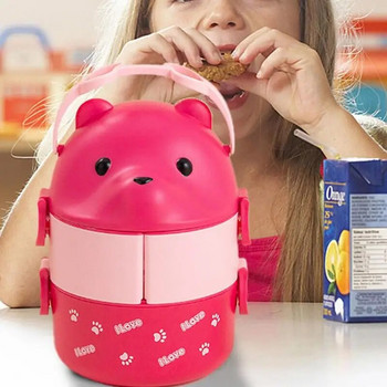 Κουτί μεσημεριανού γεύματος Φορητό μονωμένο σετ δοχείων μεσημεριανού γεύματος στοιβαζόμενο Bento Cartoon γυαλιά αρκούδας Δοχείο αποθήκευσης τροφίμων για παιδιά