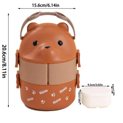 Kutija za ručak Prijenosni izolirani set posuda za ručak koji se može složiti Bento crtani naočale u obliku medvjeda Spremnik za pohranu hrane za djecu