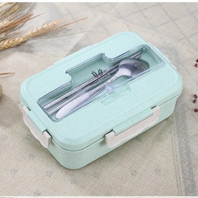 Bento Box Ιαπωνικό στυλ για παιδιά Μαθητικό δοχείο φαγητού Σιταρένιο άχυρο στεγανό Τετράγωνο κουτί γεύματος με θήκη