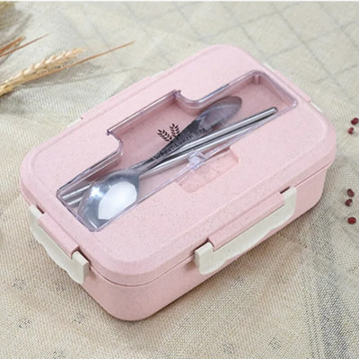 Bento Box Ιαπωνικό στυλ για παιδιά Μαθητικό δοχείο φαγητού Σιταρένιο άχυρο στεγανό Τετράγωνο κουτί γεύματος με θήκη