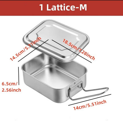 304 nerūsējošā tērauda Bento pusdienu kaste ar rokturi studentu lielas ietilpības kvadrātveida aizzīmogotiem nodalījumiem pārtikas uzglabāšanas traukiem