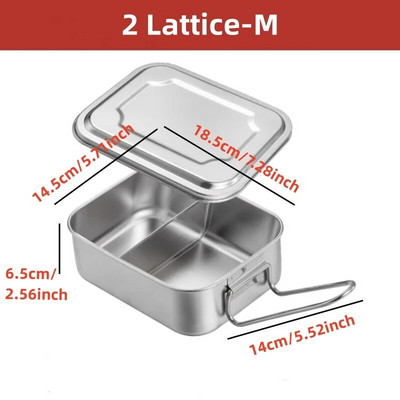 304 nerūsējošā tērauda Bento pusdienu kaste ar rokturi studentu lielas ietilpības kvadrātveida aizzīmogotiem nodalījumiem pārtikas uzglabāšanas traukiem