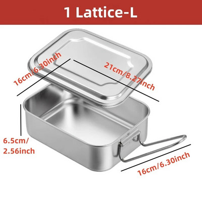 304 nerūsējošā tērauda Bento pusdienu kaste ar rokturi studentu lielas ietilpības kvadrātveida aizzīmogotiem nodalījumiem pārtikas uzglabāšanas traukiem