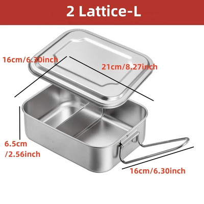 304 nerūsējošā tērauda Bento pusdienu kaste ar rokturi studentu lielas ietilpības kvadrātveida aizzīmogotiem nodalījumiem pārtikas uzglabāšanas traukiem