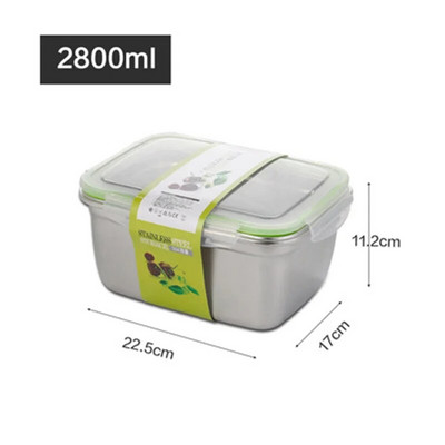 304 Nerūsējošā tērauda pusdienu kaste Svaigi saglabājama korejiešu taisnstūrveida slēgta kaste ar vāku Pārtikas ledusskapis Atdzesēta pusdienu kaste