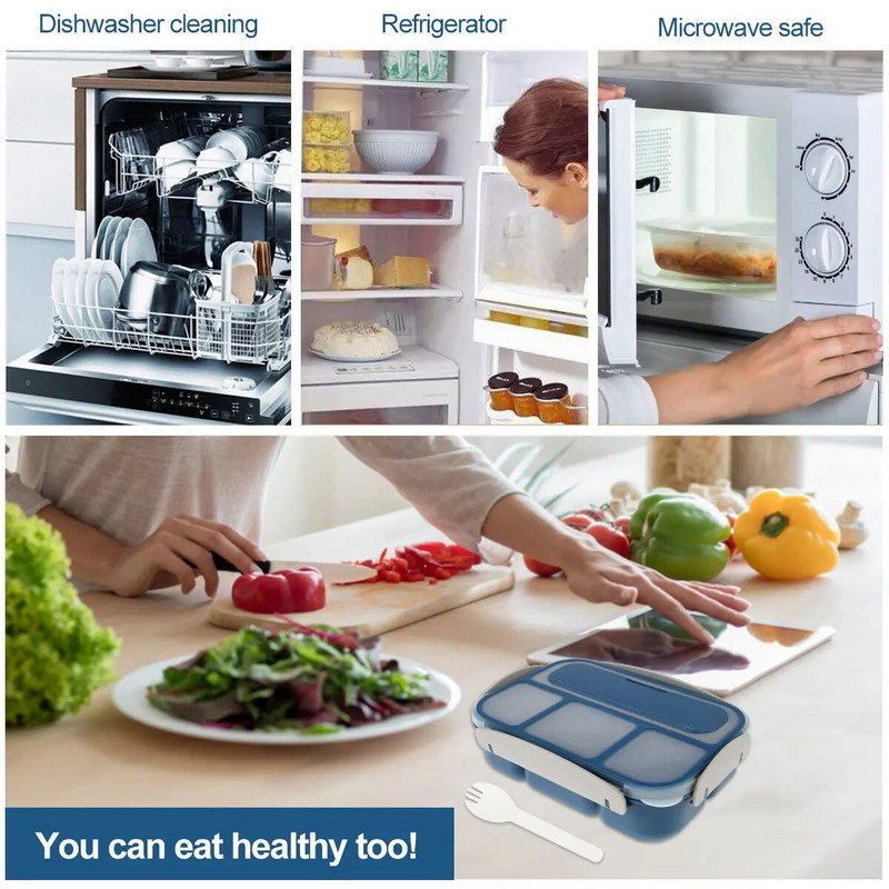 1300 ml Bento pusdienu kaste ar 4 nodalījumiem bez BPA Bento Box Necaurlaidīgs pārnēsājams pārtikas trauks bērniem Mikroviļņu krāsnī saldētavā droši