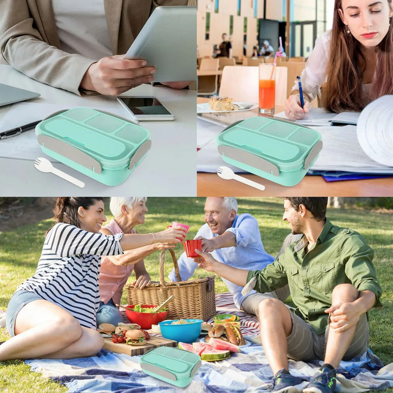 1300 ml Bento pusdienu kaste ar 4 nodalījumiem bez BPA Bento Box Necaurlaidīgs pārnēsājams pārtikas trauks bērniem Mikroviļņu krāsnī saldētavā droši