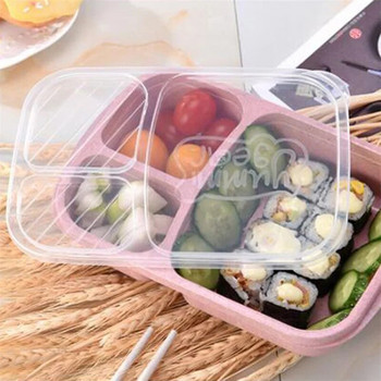 Κουτί μεσημεριανού σιταριού με άχυρο Bento Box Ιαπωνικό στιλ Students Δοχεία 4 κουτιών για φαγητό Υπάλληλοι γραφείου Κουτί τροφίμων Θήκη φρούτων