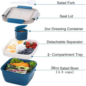 Φορητό δοχείο για μεσημεριανό γεύμα σαλατιέρα 2 θήκες με μεγάλα κουτιά Bento Salad Bowls Κουτί μεσημεριανού γεύματος Δοχείο για φαγητό