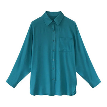 2019 Blusa Дамска блуза Елегантна червена зелена сатенена риза с обърната яка Женска официална офис блуза OL Дамски топове PZ1149