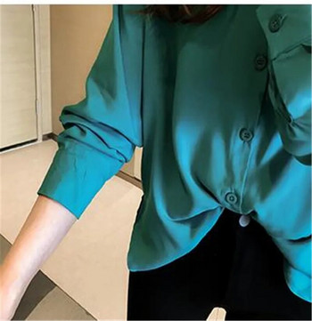 2019 Blusa Дамска блуза Елегантна червена зелена сатенена риза с обърната яка Женска официална офис блуза OL Дамски топове PZ1149