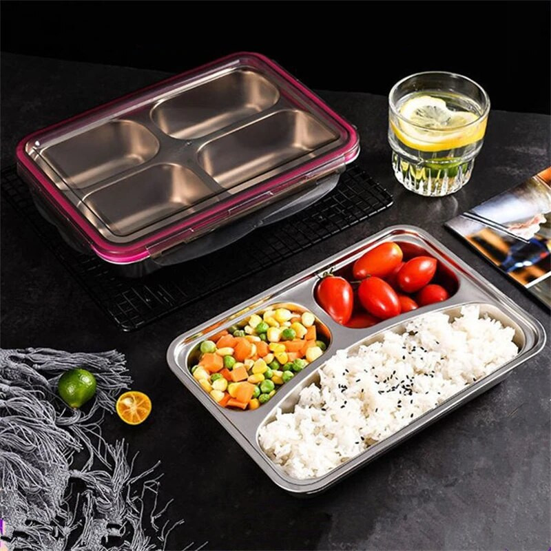 304 roostevabast terasest poolitatud lõunakarbiga kaanega õhtusöögitaldrik metallist suletud toidu hoiukonteinerid Koolilaste söökla