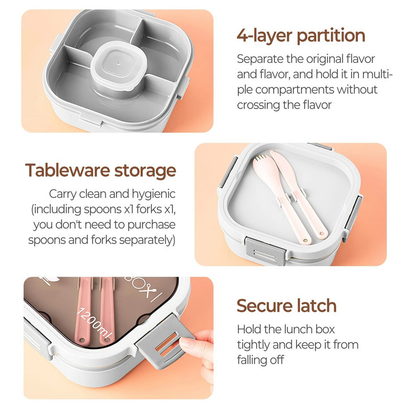 Laste lõunakarp 1200 ml lekkekindel BPA-vaba Bento Box lõunasöögikonteinerid väikelastele Sisseehitatud korduvkasutatavad lusikad Nõudepesumasin #20