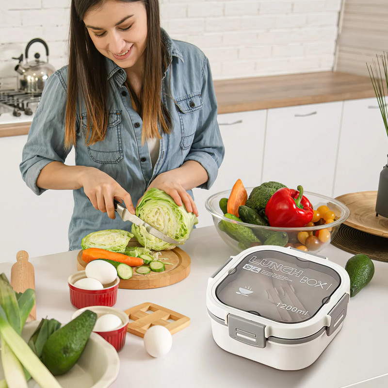 Laste lõunakarp 1200 ml lekkekindel BPA-vaba Bento Box lõunasöögikonteinerid väikelastele Sisseehitatud korduvkasutatavad lusikad Nõudepesumasin #20