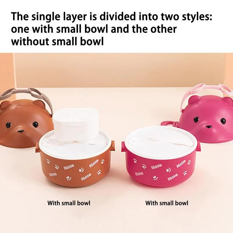 Laste lõunakarbi konteinerid Lovely Bear termiline lõunakast, mikrolaineahjus ohutu korduvkasutatav jahuti söögikarp koos käepidemega kontoritööks