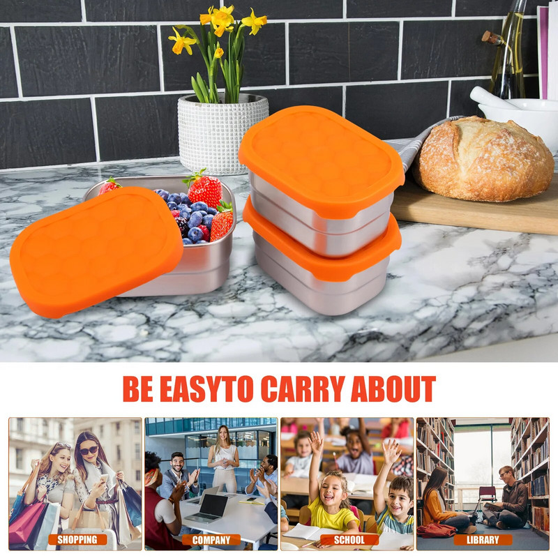 3 gab. Nerūsējošā tērauda uzkodu trauki Bento Box Necaurlaidīgi pārnēsājami mazi pārtikas uzglabāšanas trauki Pusdienu kaste Trauku mazgājamā mašīna Saldētava