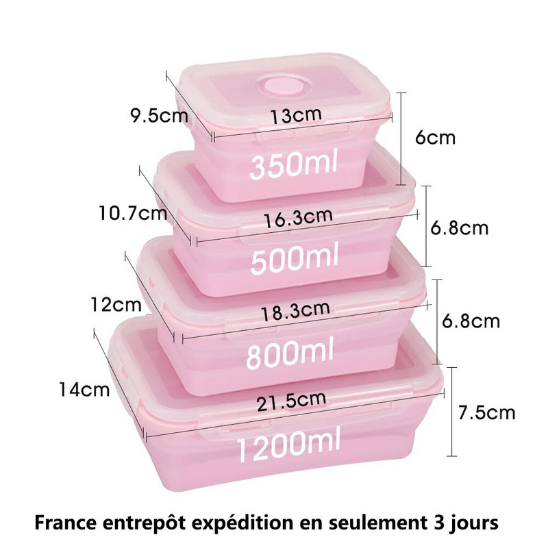 4 dydžių sulankstoma silikoninė maisto talpykla Nešiojama Bento priešpiečių dėžutė Mikro gaminiai Namų virtuvė Lauke Maisto laikymo indų dėžutė