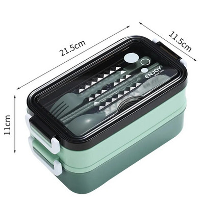 Dvoslojna kutija za ručak, prijenosni odjeljak, kutija za hranu, mikrovalna kutija za ručak s vilicom, štapićima i žlicom, kutija za piknik, svježinom
