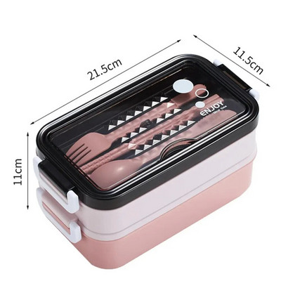 Dvoslojna kutija za ručak, prijenosni odjeljak, kutija za hranu, mikrovalna kutija za ručak s vilicom, štapićima i žlicom, kutija za piknik, svježinom