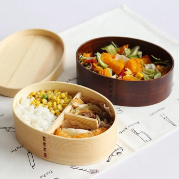 Дървена кутия за обяд в японски стил Bento Box Преносим еднослоен контейнер за храна за суши за студентски офис служител Комплект сервизи