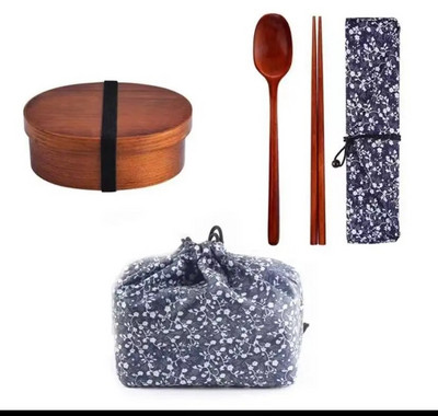 Jaapani stiilis puidust söögikarp Bento Box kaasaskantav ühekihiline sushitoidukonteiner üliõpilaste kontoritöötajatele sööginõude komplekt