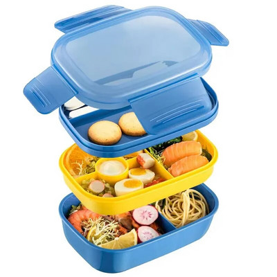 1900ml Τριών στρώσεων επιδαπέδιο Bento Lunch Box Κουτί μεσημεριανού γεύματος για παιδιά Δοχείο φαγητού Σφραγισμένο κουτί φρουτοσαλάτας Διατίθεται φούρνος μικροκυμάτων